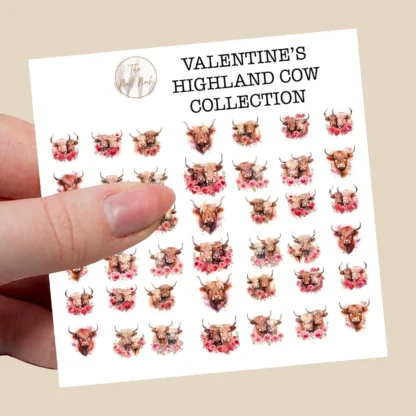 Valentines Highland cow collection nail decals